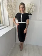 M&S (M) Fekete Kereknyakú Hátul Oldalt csíkos Cipzáros Ruha