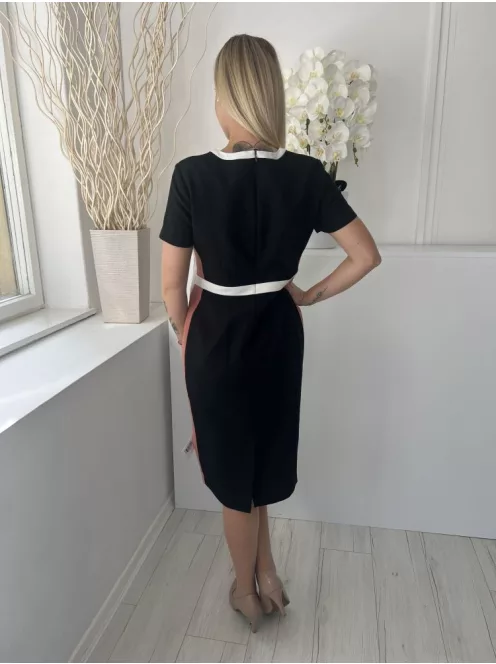 M&S (M) Fekete Kereknyakú Hátul Oldalt csíkos Cipzáros Ruha