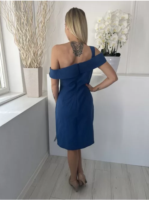 (M) Kék Hátul Cipzáros Félvállas Ruha