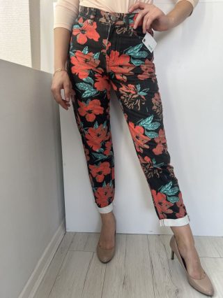   Asos (XS) Fekete Farmer, Virágmintás Gombos, Zsebes, Cipzáros Nadrág