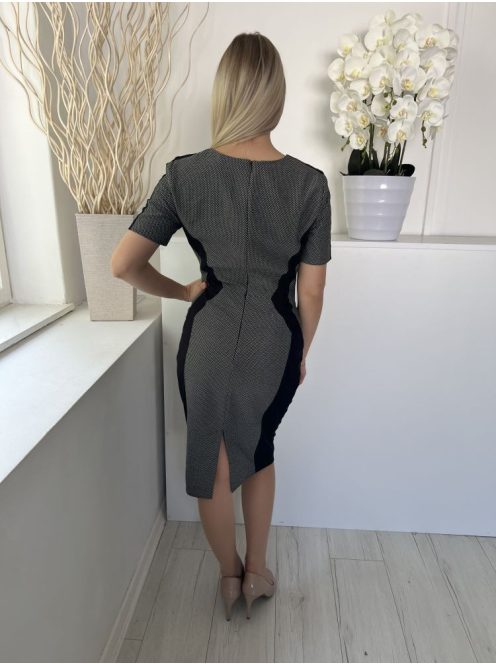 M&S (S) Szürke Hátul Gombos És Cipzáros Anyagában Mintás, Hátul Sliccelt Ruha