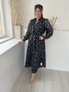 Gallery (M) Fekete Csillogó Ezüst Csillagmintás Elől Végig Gombos, Enyhén Áttetsző, Bélelt Ruha