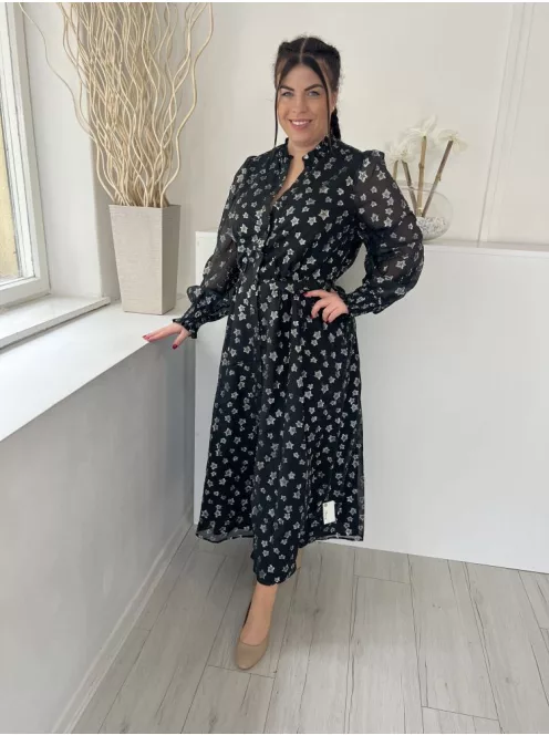 Gallery (M) Fekete Csillogó Ezüst Csillagmintás Elől Végig Gombos, Enyhén Áttetsző, Bélelt Ruha