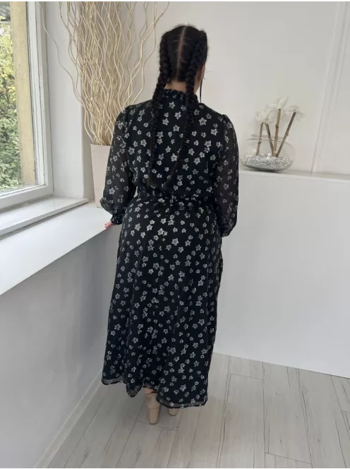 Gallery (M) Fekete Csillogó Ezüst Csillagmintás Elől Végig Gombos, Enyhén Áttetsző, Bélelt Ruha