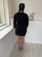 (M) Fekete Mellnél Cipzáros Ujján Díszcsíkos Ruha