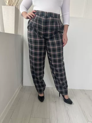   Primark (L) Kék-Fekete Kockás, Elől Kapcsos Zsebes, Bőszárú Nadrág