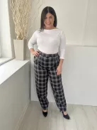 Primark (L) Kék-Fekete Kockás, Elől Kapcsos Zsebes, Bőszárú Nadrág