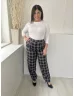   Primark (L) Kék-Fekete Kockás, Elől Kapcsos Zsebes, Bőszárú Nadrág