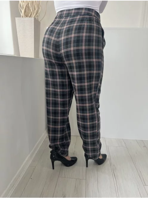 Primark (L) Kék-Fekete Kockás, Elől Kapcsos Zsebes, Bőszárú Nadrág