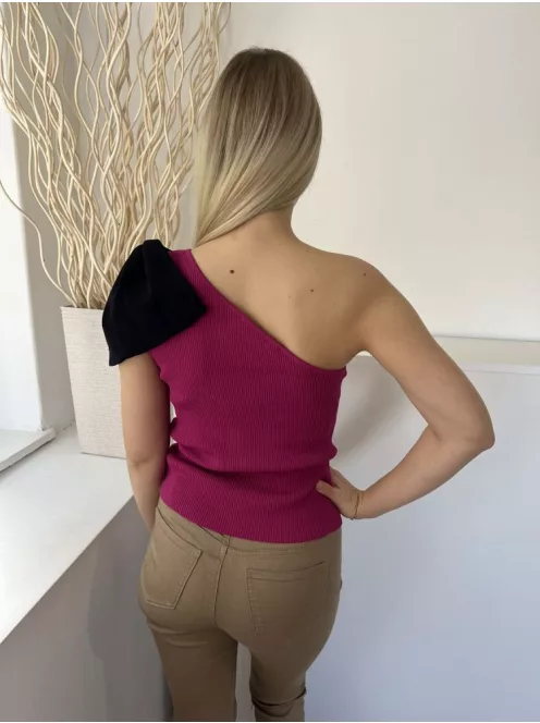 ZARA (S) Ciklámen Vállán Fekete Díszmasnis Anyagában Mikrobordázott Felső