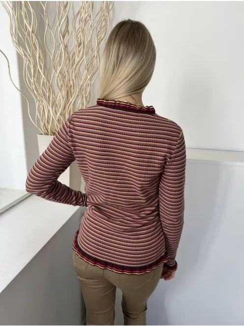 Falmer (S) Barna-Sárga-Pink Csíkos, Fodros Nyakú és Aljú Rugalmas Anyagú Felső