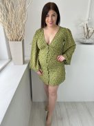 Asos (L) Zöld Sárga Apró Virágos, Elől Végig Gombos Mélykivágású, Bőujjú Ruha