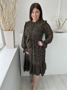 Missguided (L) Fekete Sárga Apró Virágos, Mellnél Gombos Bélelt, Fodros Vállú és Aljú Ruha