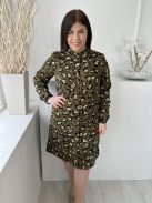 ÚJVero Moda (L) Khaki Fekete Foltmintás, Elől Végig Gombos Ujjvégén Gombos Ruha