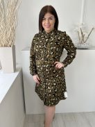 ÚJVero Moda (L) Khaki Fekete Foltmintás, Elől Végig Gombos Ujjvégén Gombos Ruha