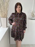 Vero Moda (L) Fekete Színes Virágos, Elől Rejtett Gombos Darázsolt Ujjvégű Ruha