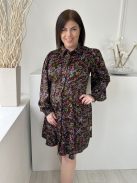 Vero Moda (L) Fekete Színes Virágos, Elől Rejtett Gombos Darázsolt Ujjvégű Ruha