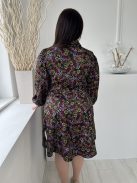 Vero Moda (L) Fekete Színes Virágos, Elől Rejtett Gombos Darázsolt Ujjvégű Ruha