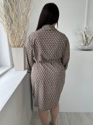 Shein (L) Barna Fekete Mintás, Átlapolt Derékban Megkötős, Galléros Ruha