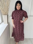 Violet (L) Fekete Piros-Rózsaszín Apró Virágos Nyakánál Darázsolt Ruha