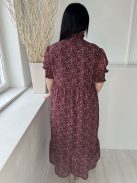 Violet (L) Fekete Piros-Rózsaszín Apró Virágos Nyakánál Darázsolt Ruha