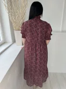Violet (L) Fekete Piros-Rózsaszín Apró Virágos Nyakánál Darázsolt Ruha