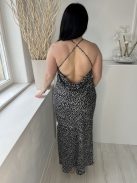 River Island (M) Fekete Fehér Foltmintás, Hátul Keresztpántos Oldalt Sliccelt Ruha