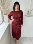 River Island (M) Piros Fekete Tigriscsíkos, Kerek Nyakú Oldalt Sliccelt Ruha