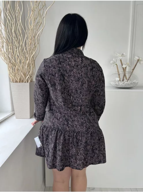 Soon (M) Fekete Mályva Apró Foltmintás, Fodros Aljú Elől Végig Gombos, Galléros Ruha