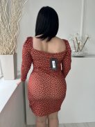 ÚJPretty Little Thing (L) Rozsdabarna Fehér Pöttyös, Elől Összehúzható, Megkötős, Gumírozott Vállú, Rugalmas Anyagú Ruha