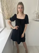 Primark (XS) Fekete Anyagában Mintás, Buggyos Ujjú Gumisderekú Ruha