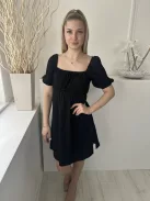 Primark (XS) Fekete Anyagában Mintás, Buggyos Ujjú Gumisderekú Ruha