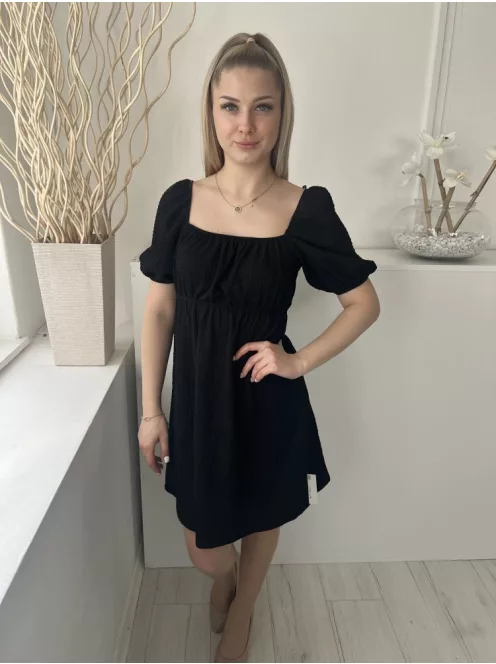 Primark (XS) Fekete Anyagában Mintás, Buggyos Ujjú Gumisderekú Ruha