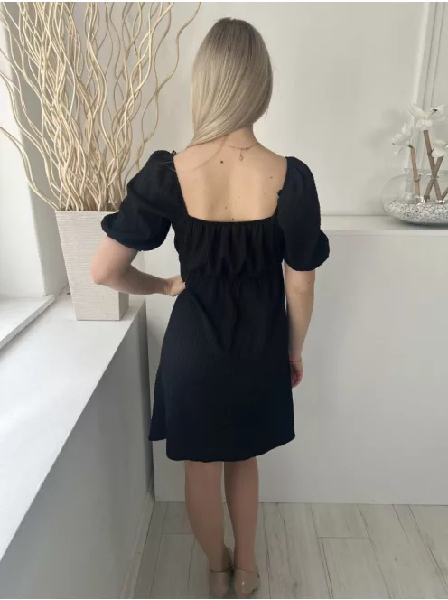 Primark (XS) Fekete Anyagában Mintás, Buggyos Ujjú Gumisderekú Ruha