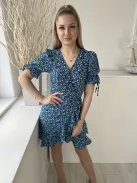 ÚJBrave Soul (XS) Sötétkék Kék Sűrű Virágos, Átlapolt Oldalt Megkötős, Fodros Szegélyű Ruha