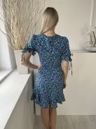ÚJBrave Soul (XS) Sötétkék Kék Sűrű Virágos, Átlapolt Oldalt Megkötős, Fodros Szegélyű Ruha
