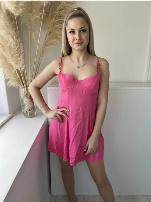 ZARA (M) Pink Oldalt Cipzáros, Díszpántos Mellbevarrásos Ruha