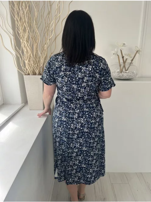 ÚJ ZARA (M) Sötétkék Apró Virágos, Átlapolt Oldalt Megkötős, Mély Kivágású Ruha