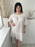 F&F (L) Fehér Csillogó Aranyszálas Nyakánál Darázsolt, Fodros Aljú Ruha