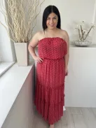 ÚJ New Look (L) Málna Apró Mintás, Mellnél Gumírozott Fodros Aljú, Bélelt Ruha