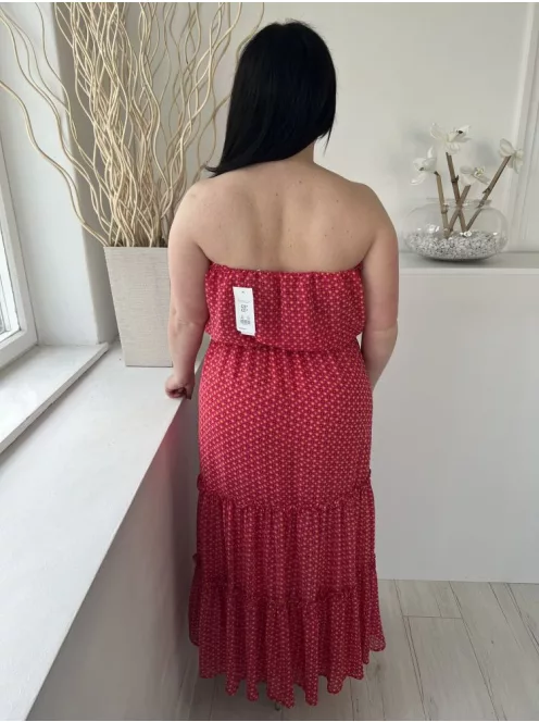 ÚJ New Look (L) Málna Apró Mintás, Mellnél Gumírozott Fodros Aljú, Bélelt Ruha