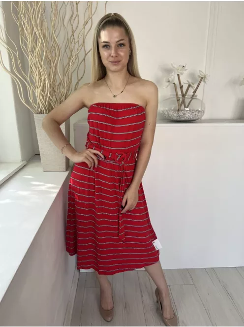 By Very (M) Piros Fekete-Fehér Csíkos, Öves Gumisderekú Ruha