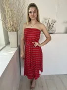 By Very (M) Piros Fekete-Fehér Csíkos, Öves Gumisderekú Ruha