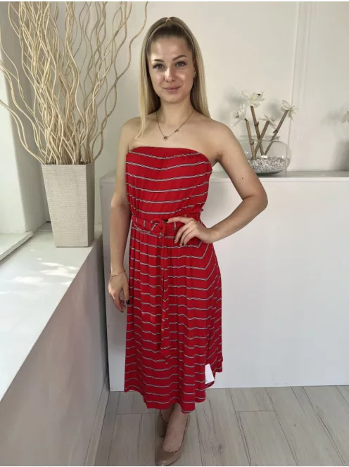 By Very (M) Piros Fekete-Fehér Csíkos, Öves Gumisderekú Ruha