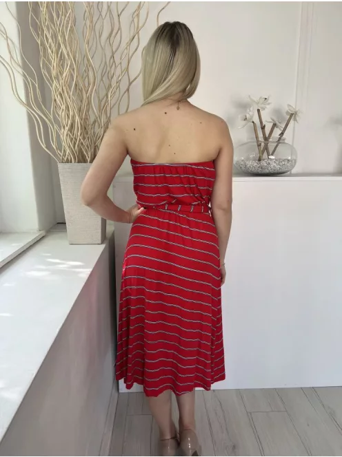 By Very (M) Piros Fekete-Fehér Csíkos, Öves Gumisderekú Ruha