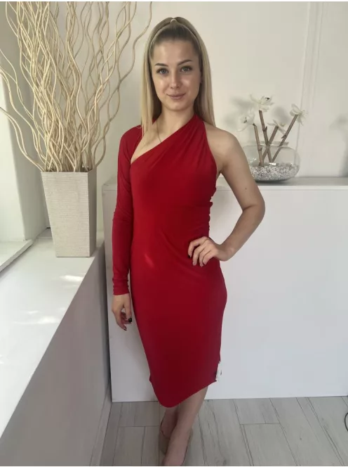 In The Style (M) Piros Hátul Nyitott, Félujjas Rugalmas Anyagú Ruha