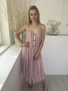 F&F (M) Színes Csíkos Mellnél Díszgombos, Szoknyrészén Gombolható Ezüstszálas, Pántos Ruha