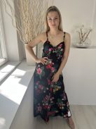 Monsoon (M) Fekete Színes Virágos, Oldalt Cipzáros 100% Pamut, Mellnél Megkötős Ruha