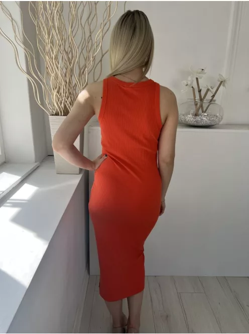 F&F (M) Vérnarancs Anyagában Bordázott Kerek Nyakú, Rugalmas Anyagú Ruha