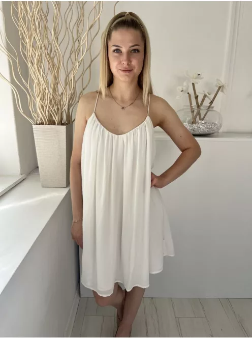 Shein (L) Fehér Dupla Anyagú Hátul Keresztpántos Ruha